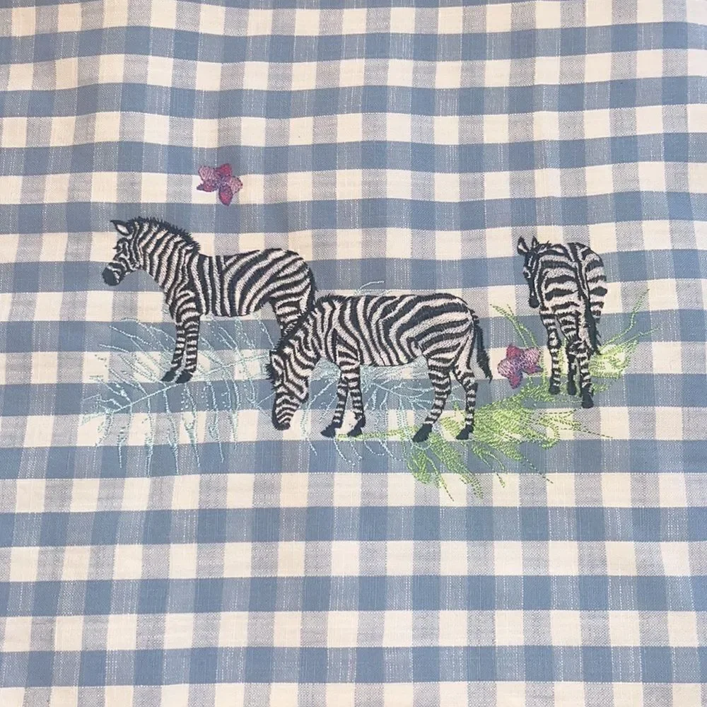 Set of two Blue Checkered Gingham Placement with Ruffles & Embroidery- 19”/14.5”